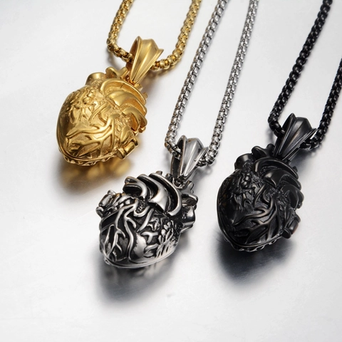 Anatomisches Herz Anhänger Halskette Edelstahl Retro Gothic Punk Stil Öffnbares Medaillon Körper Organ Schmuck Für Herren Damen