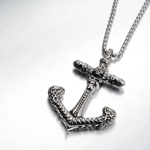 Vintage Gothic Skull Anchor Pendant Necklace Stainless Steel Punk Nautical Jewelry For Men Daily Party Fashion Accessories