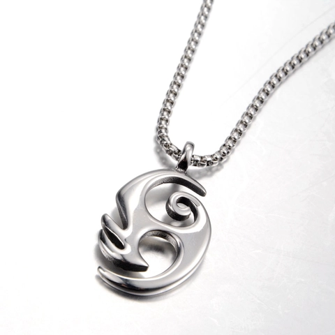Hip Hop Stainless Steel Abstract Flame Spiral Pendant Necklace Men Women Unisex Gothic Punk Tribal Cloud Pattern Accessory