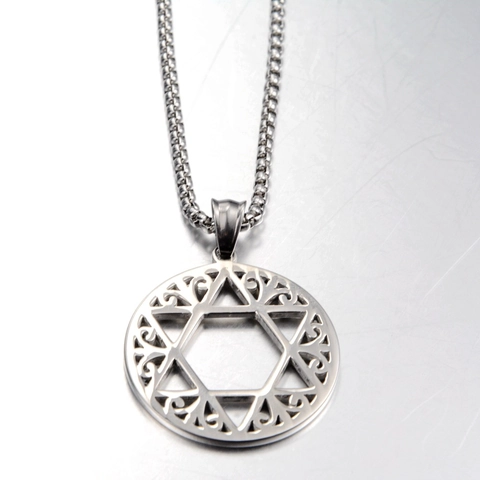 Titanium Steel Hollow Hexagram Pendant Necklace Star Of David Filigree Retro Hip Hop Jewelry For Men Women