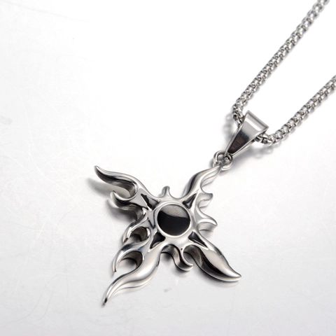 Hip Hop Titanium Steel Flame Cross Pendant Necklace For Men Women Gothic Rock Star Punk Fashion Jewelry Accessory Gift