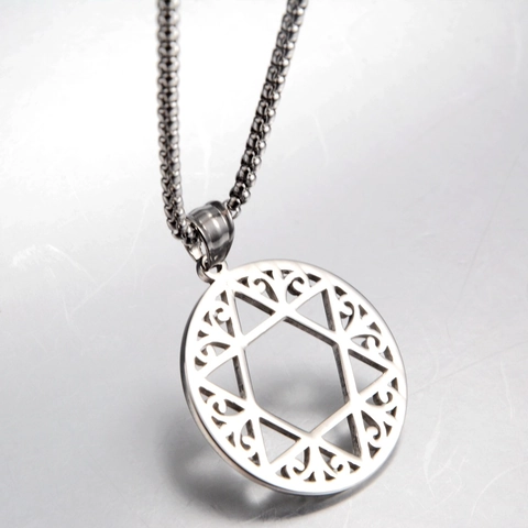 Titanium Steel Hollow Hexagram Pendant Necklace Star Of David Filigree Retro Hip Hop Jewelry For Men Women