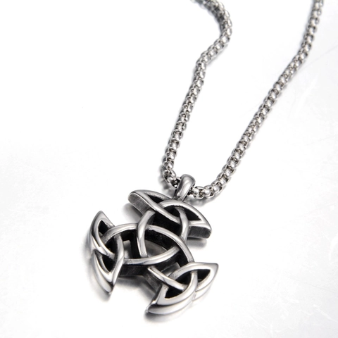 Collana con Ciondolo Triquetra Nodo Celtico Vichingo in Acciaio Inossidabile Vintage per Uomo Donna Gioielli Etnici Hip Hop Retro
