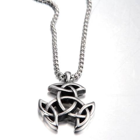 Collana con Ciondolo Triquetra Nodo Celtico Vichingo in Acciaio Inossidabile Vintage per Uomo Donna Gioielli Etnici Hip Hop Retro