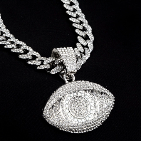 Hip Hop Strass Böser Blick Anhänger Halskette Für Damen Herren Zinklegierung Panzerkette Gold Silber Mode Schmuck