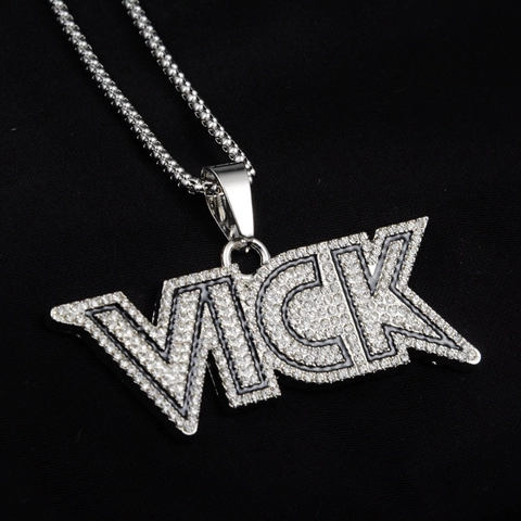 Hip Hop VICK Letter Pendant Necklace Zinc Alloy Rhinestone Pave Fashion Jewelry Box Chain For Men Women Cool Accessory