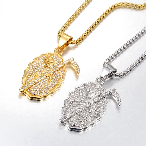 Hip Hop Magere Hein Hanger Halsketting Gothische Zeis Titanium Staal Ingelegde Strass Hanger Ketting Voor Mannen Vrouwen Sieraden