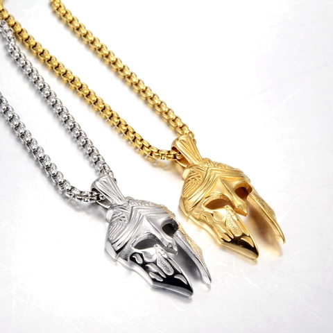 Collana con Ciondolo a Forma di Elmo del Guerriero Spartano in Acciaio al Titanio Vintage per Uomo Donna Gioielli Hip Hop