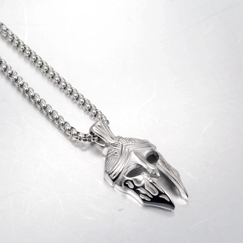 Collana con Ciondolo a Forma di Elmo del Guerriero Spartano in Acciaio al Titanio Vintage per Uomo Donna Gioielli Hip Hop