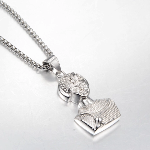 Hip Hop Egyptian Pharaoh Pendant Necklace For Men Women Titanium Steel Rhinestone Inlaid Jewelry Punk Style Accessory