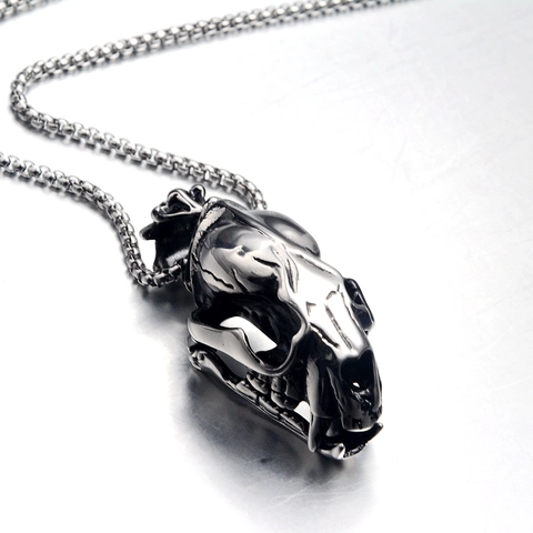 Hip Hop Dinosaurus Schedel Hanger Ketting Roestvrij Staal Punk Gothic Dierlijk Bot Kettingen Voor Mannen Vrouwen Sieraden