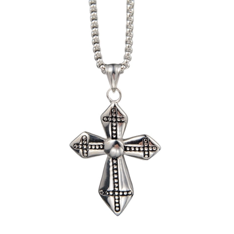 Collar con Colgante de Cruz de Acero de Titanio Retro Hip Hop Joyería Religiosa Gótica de Puntos Hombre Mujer Fiesta Diario