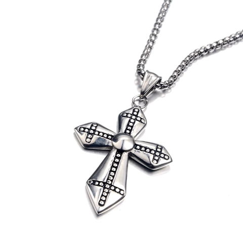 Collar con Colgante de Cruz de Acero de Titanio Retro Hip Hop Joyería Religiosa Gótica de Puntos Hombre Mujer Fiesta Diario
