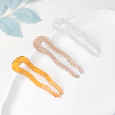 Acetate U Shaped Hair Fork Wavy Hair Stick Marble Pattern Minimalist Hairpin For Bun Styling Elegant Women Hair Accessories