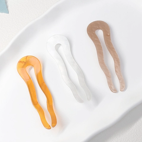 Acetate U Shaped Hair Fork Wavy Hair Stick Marble Pattern Minimalist Hairpin For Bun Styling Elegant Women Hair Accessories