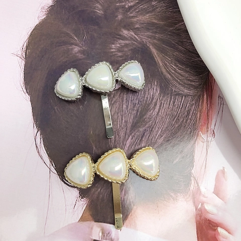 Eleganti Clip a Gancio per Capelli a Cuore in Lega e Perla Artificiale Moda Donna Forcina Copricapo Oro Argento Dolce Accessori Geometrici