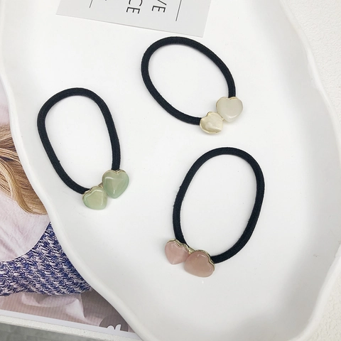 Dames Eenvoudige Hartvormige Haarelastiek Hoge Elasticiteit Scrunchies Zoet Minimalistisch Hars Gouden Rand Dubbel Hart Haaraccessoires