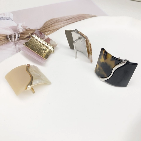 Japanisches Retro Quadrat Leopardenmuster Harz Haarhaken Für Damen Minimalistisch Marmormuster Pferdeschwanz-Clip Harz Haarschmuck