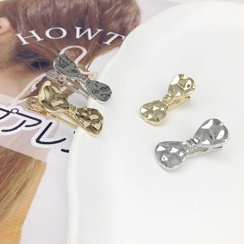Clip de Pelo de Lazo Minimalista Aleación de Zinc Textura Martillada Clip Lateral de Metal para Mujer Accesorio de Pelo