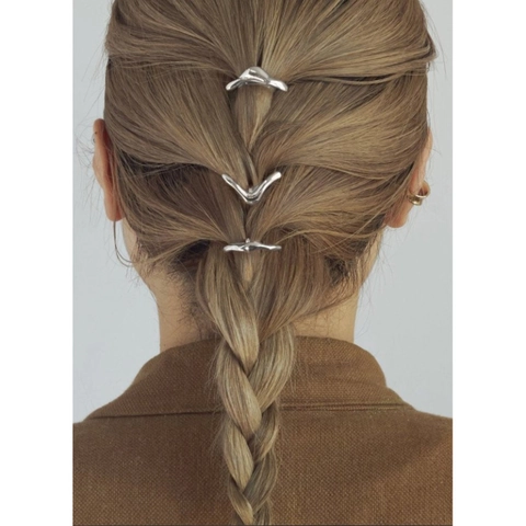 Set di Fermagli per Capelli in Lega Minimalista Design a Onde di Metallo Liquido Gancio per Coda per Donna Accessori Capelli