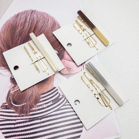Juego De Pasadores Para El Cabello De Resina Y Aleación Estilo Coreano Color Degradado Geométrico Minimalista Para Mujer Accesorios