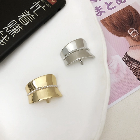 Vintage Alloy Artificial Pearl Hair Hook For Women Elegant Metal Ponytail Clip Electroplated Minimalist Hair Accessories Gift