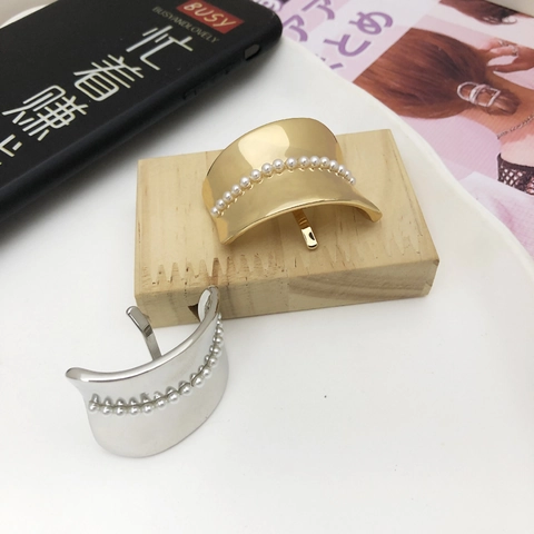 Vintage Alloy Artificial Pearl Hair Hook For Women Elegant Metal Ponytail Clip Electroplated Minimalist Hair Accessories Gift