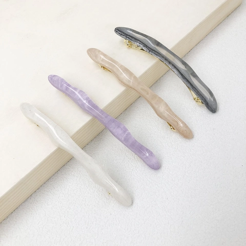 Pinza para el Cabello de Resorte de Acetato Grande Vintage para Mujer Elegante Patrón de Mármol Forma de Onda Irregular Aleación Joyería