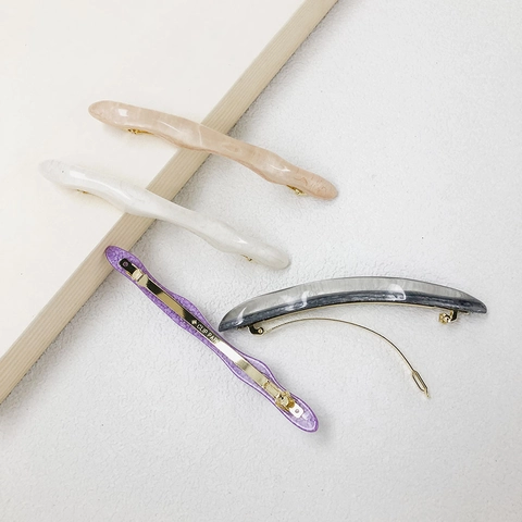 Pinza para el Cabello de Resorte de Acetato Grande Vintage para Mujer Elegante Patrón de Mármol Forma de Onda Irregular Aleación Joyería