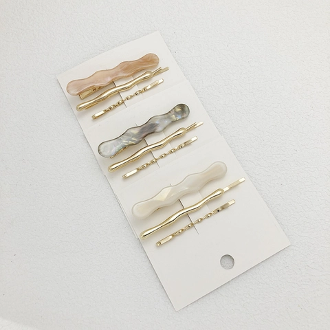 Juego de Pinces para el Cabello Minimalistas de Resina y Aleación Patrón de Mármol Clips de Pico de Pato Irregulares Accesorios