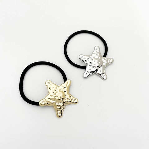 Simple Alloy Starfish Hair Tie Hammered Texture High Elastic Rubber Band Metallic Hair Rope For Women Fashion Hair Accessories