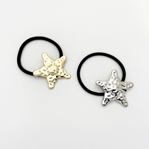 Simple Alloy Starfish Hair Tie Hammered Texture High Elastic Rubber Band Metallic Hair Rope For Women Fashion Hair Accessories
