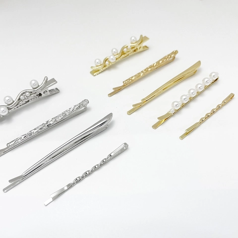 Juego de Pinzas para el Cabello de Perlas Artificiales de Aleación Minimalista para Mujer Clips de Pico de Pato de Metal Oro Plata