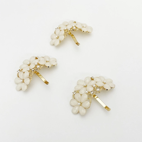 Gancho para el Cabello Floral de Moda Coreana Pinza para Coleta de Aleación de Oro Con Perla Artificial y Diamante de Imitación