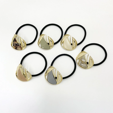 Legierung Geometrisches Haargummi Elastisches Gummiband Harz Eingelegt Gold Metall Hohl Ponytail Halter Damen Accessoires