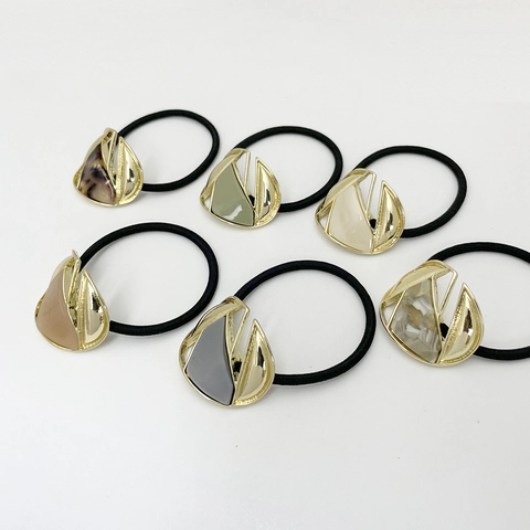 Legierung Geometrisches Haargummi Elastisches Gummiband Harz Eingelegt Gold Metall Hohl Ponytail Halter Damen Accessoires