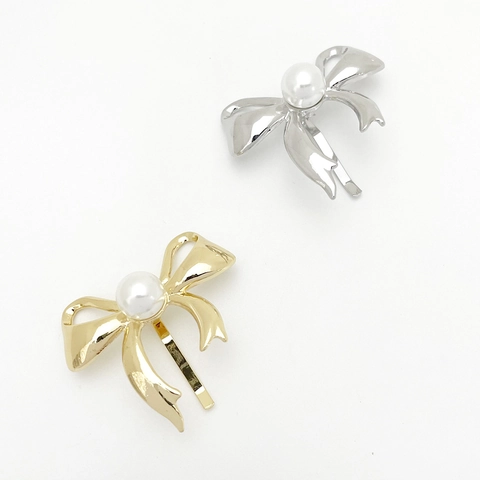 Eleganter Legierung Künstliche Perle Schleife Haarhaken Minimalist Metall Bogen Haarklammer Für Damen Täglich Party Mode Haarschmuck