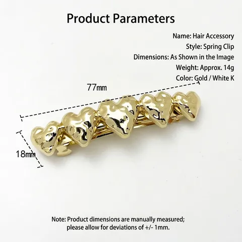 Irregular Heart Shape Zinc Alloy Hair Clip With Hammered Texture Electroplated Metal Barrette For Women Hair Accessories