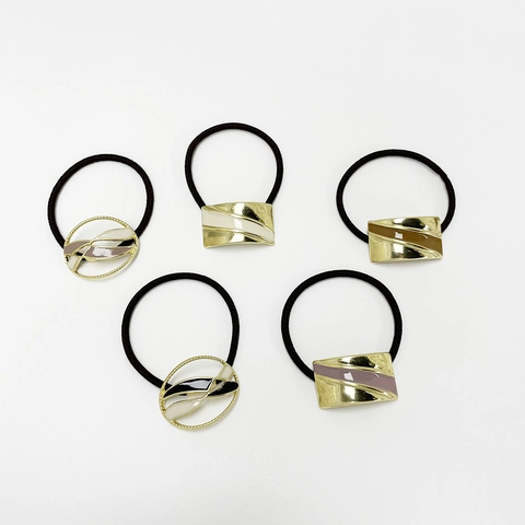 Elegant Alloy Enamel Geometric Hair Scrunchies For Women Gold Metal Dripping Oil Hair Ties High Elastic Ponytail Holder