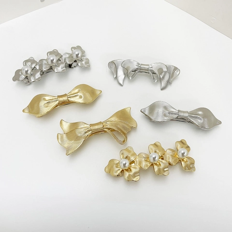 Fashion Zinc Alloy Bowknot Flower Hair Clips For Women Gold Silver Electroplated Metal Spring Clip Hair Accessories