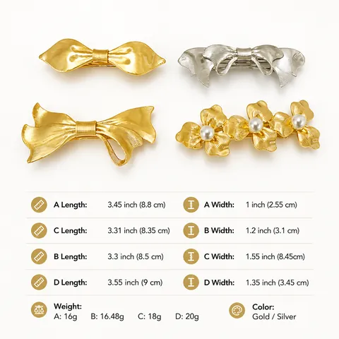 Fashion Zinc Alloy Bowknot Flower Hair Clips For Women Gold Silver Electroplated Metal Spring Clip Hair Accessories