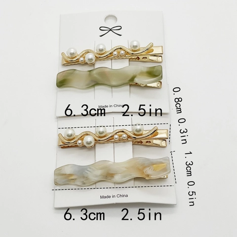 Set di Fermagli per Capelli a Forma di Onda Stile Giapponese Resina Trama Marmo Perla Artificial Imitazione Lega Oro Clip Donna