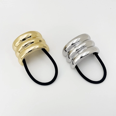 Minimalist Alloy Hair Cuff Ponytail Holder Triple Ridge Wave Metal Hair Tie Elastic Scrunchie For Women Daily Accessory
