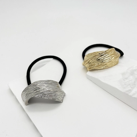 Alloy Metallic Golf Textuur Haarelastiekjes Hoge Elasticiteit Rubberen Banden Geometrische Chique Paardenstaarthouders Goud Zilver Sieraden