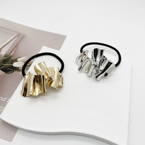 Elastico per Capelli Minimalista in Lega Geometrica Pieghettata Irregolare per Donna Stile Occidentale Metallico Forma Lava