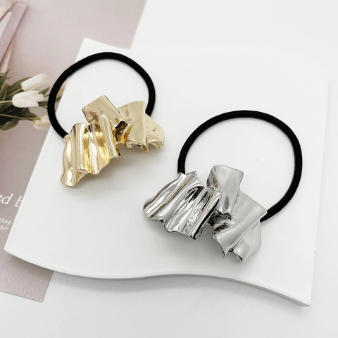 Elastico per Capelli Minimalista in Lega Geometrica Pieghettata Irregolare per Donna Stile Occidentale Metallico Forma Lava