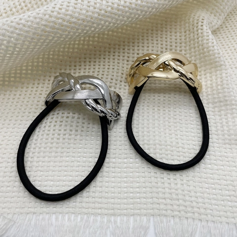 Elastico per Capelli Minimalista in Lega con Nodo Intrecciato Alta Elasticità Oro Argento Metallizzato per Donna Gioielli per Capelli Vintage