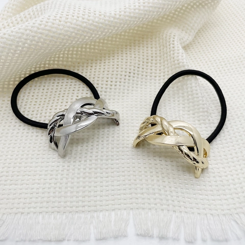 Elastico per Capelli Minimalista in Lega con Nodo Intrecciato Alta Elasticità Oro Argento Metallizzato per Donna Gioielli per Capelli Vintage