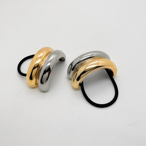 Minimalist European Alloy Two-Tone U-Shape Metal Elastic Hair Tie Gold Silver Double Layer Scrunchies For Women Accessories