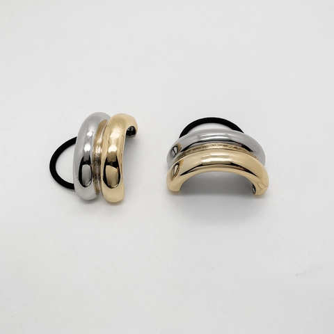 Minimalist European Alloy Two-Tone U-Shape Metal Elastic Hair Tie Gold Silver Double Layer Scrunchies For Women Accessories